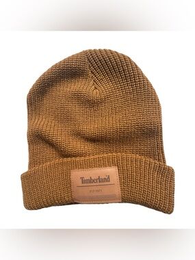 Timberland Hat Beanie Fitted Mens One Size Wheat Cuffed Rib Knit Patch Winter